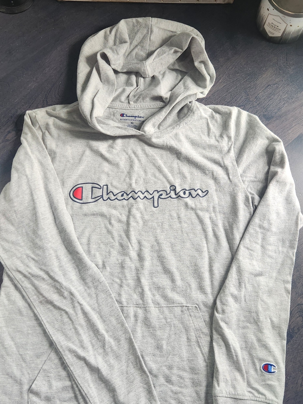 Champion Light Gray Crewneck Hoodie with Logo